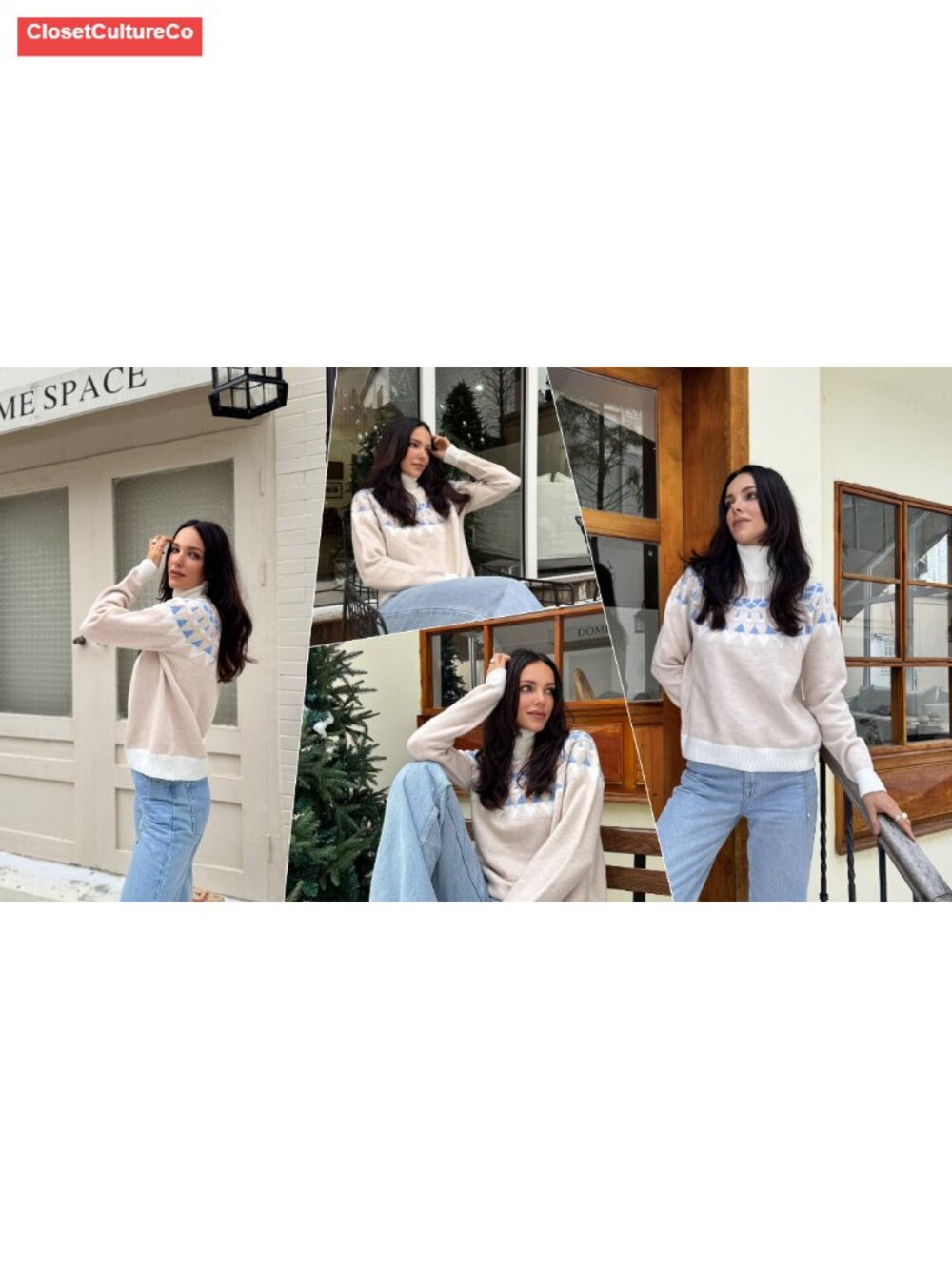Womens Fair Isle Turtleneck Pullover Sweater Oversized Knit Long Sleeve - Picture 6 of 6